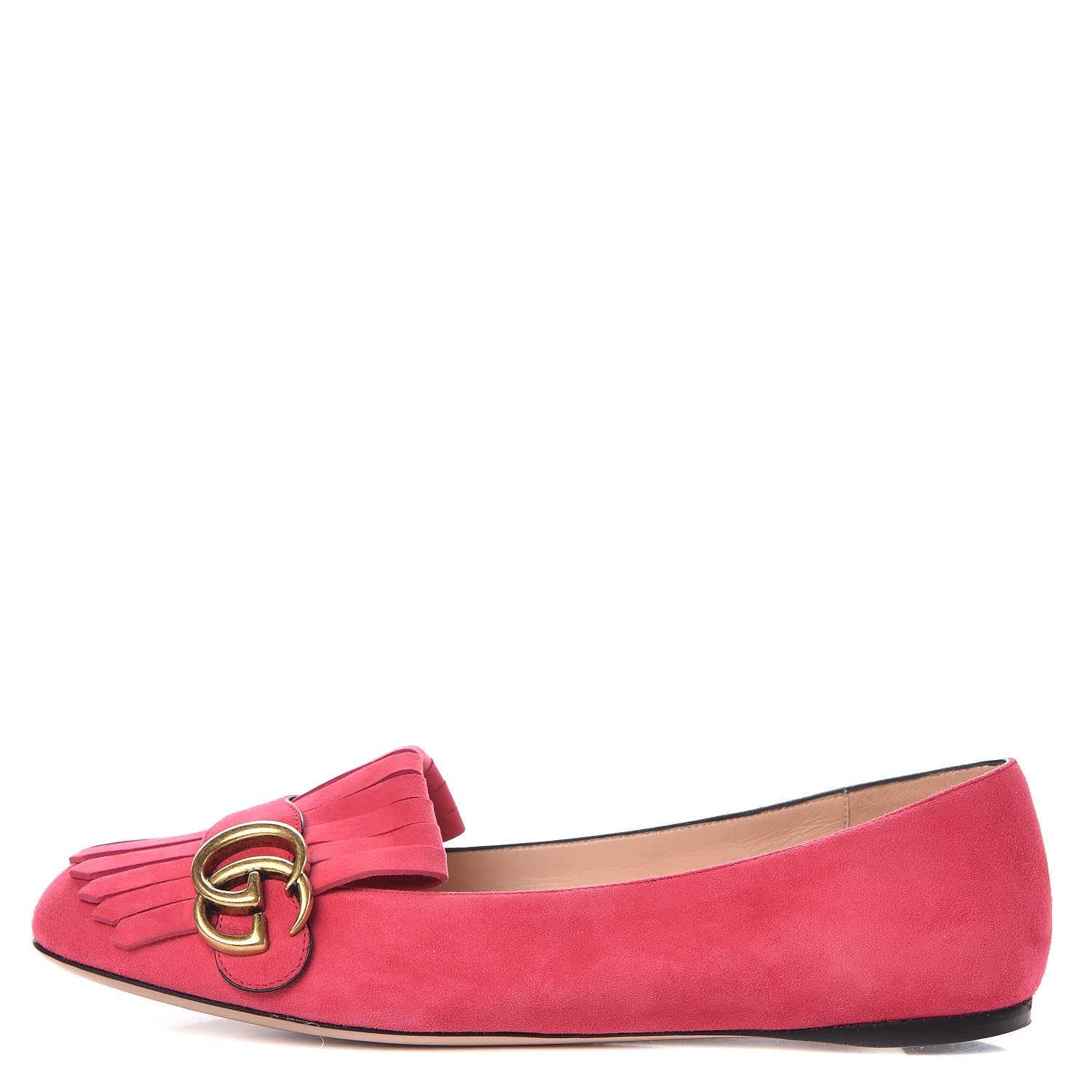 Gucci Kid Scamosciato GG Marmont Fringe Flats 39.5 Hot Pink 1 of 9