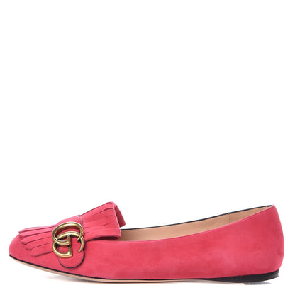 Gucci Kid Scamosciato GG Marmont Fringe Flats 39.5 Hot Pink 1 of 9