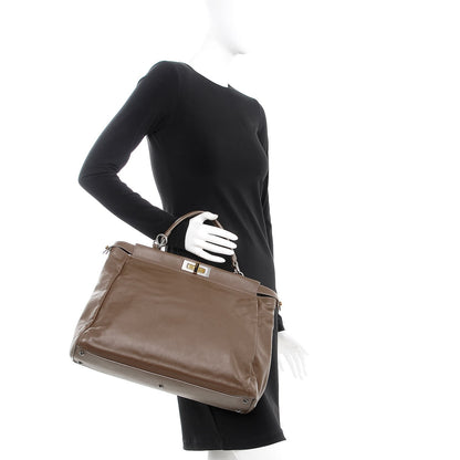 Fendi Vitello Suede Large Peekaboo Iconic Satchel Nocciola Black 3 of 8