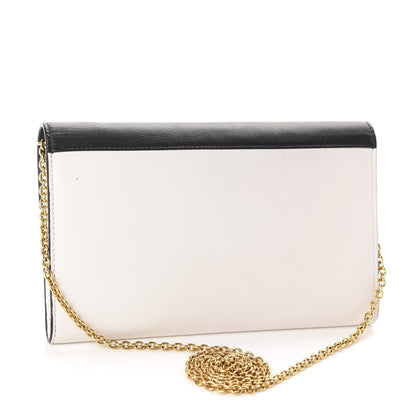 Celine Lambskin Large Diagonal Flap On Chain Black White 3 of 9