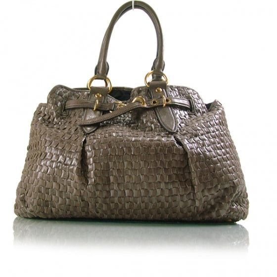 Leather Woven Shopper Tote Bag
