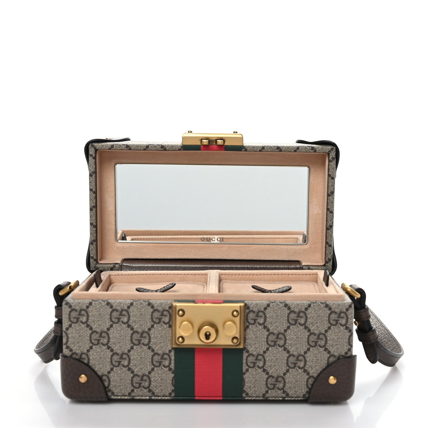 Gucci GG Supreme Monogram Textured Dollar Calfskin Web Savoy Jewelry Case Beige Ebony New Acero 5 of 13
