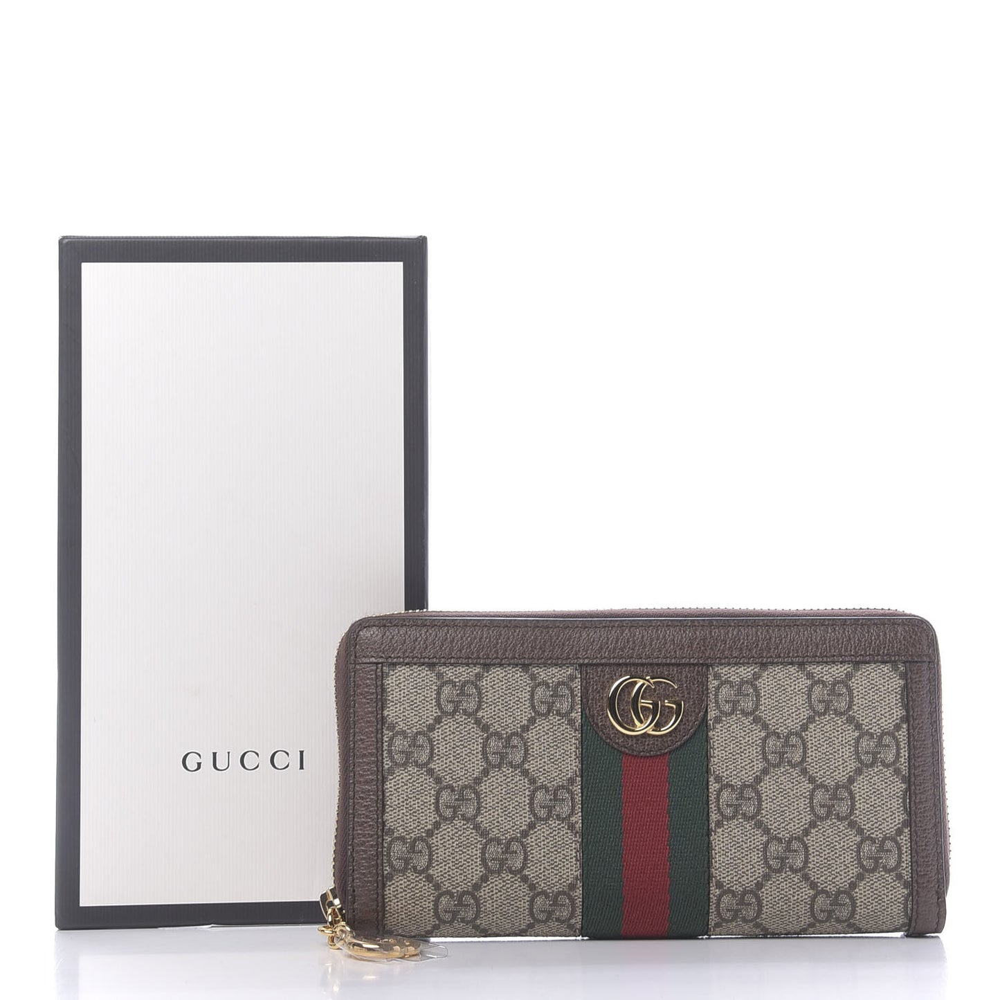 GG Supreme Monogram Web Ophidia Zip Around Wallet Brown