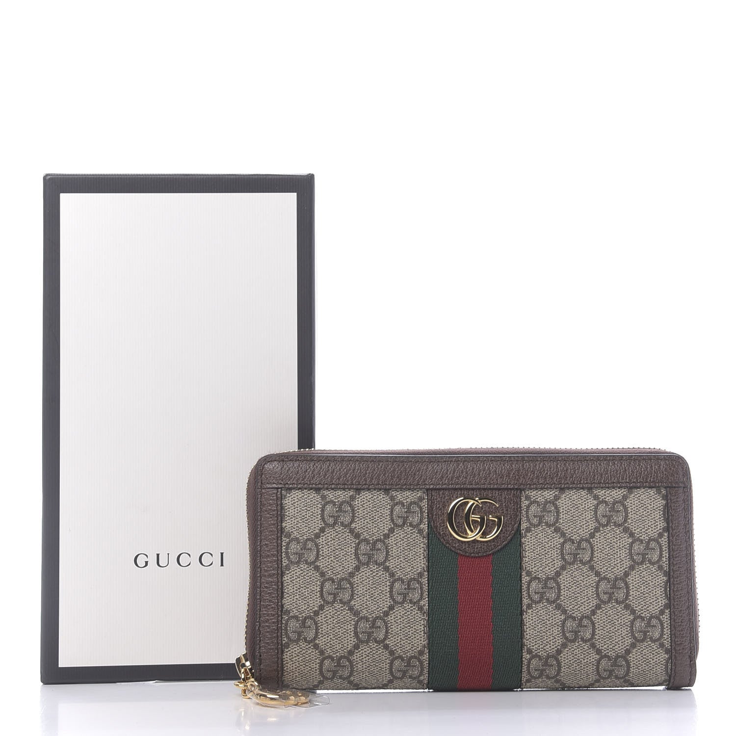 Gucci GG Supreme Monogram Web Ophidia Zip Around Wallet Brown 10 of 10