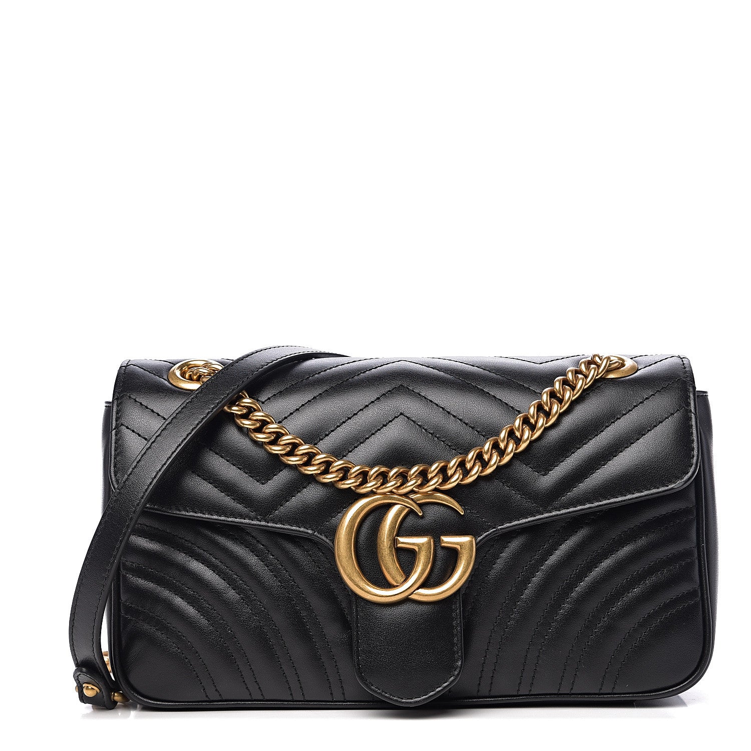 Gucci Calfskin Matelasse Small GG Marmont Shoulder Bag Black 1 of 9
