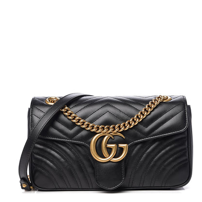 Gucci Calfskin Matelasse Small GG Marmont Shoulder Bag Black 1 of 9