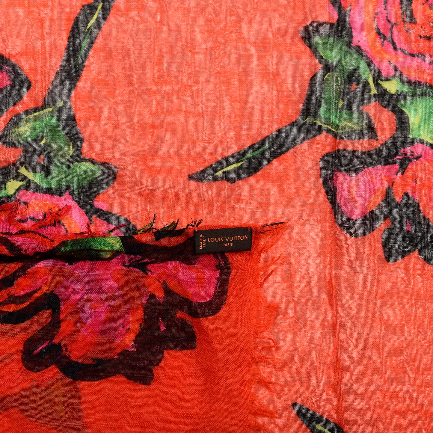 Cashmere Silk Roses Stole Orange Sunset