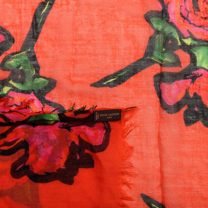 Louis Vuitton Cashmere Silk Roses Stole Orange Sunset 3 of 4