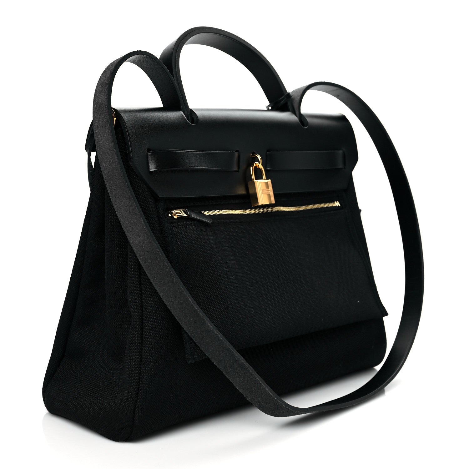 Hermes Military Toile Vache Hunter Herbag Zip Retourne 31 PM Black 3 of 11