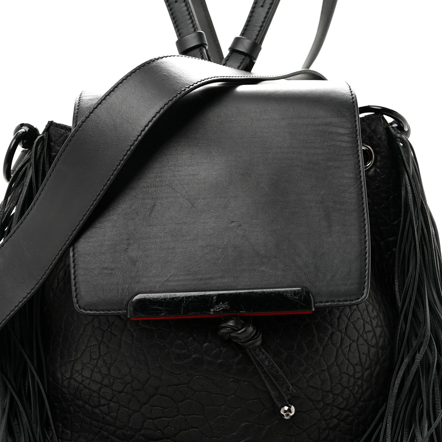Pebbled Calfskin Fringe Lucky L Convertible Backpack Black