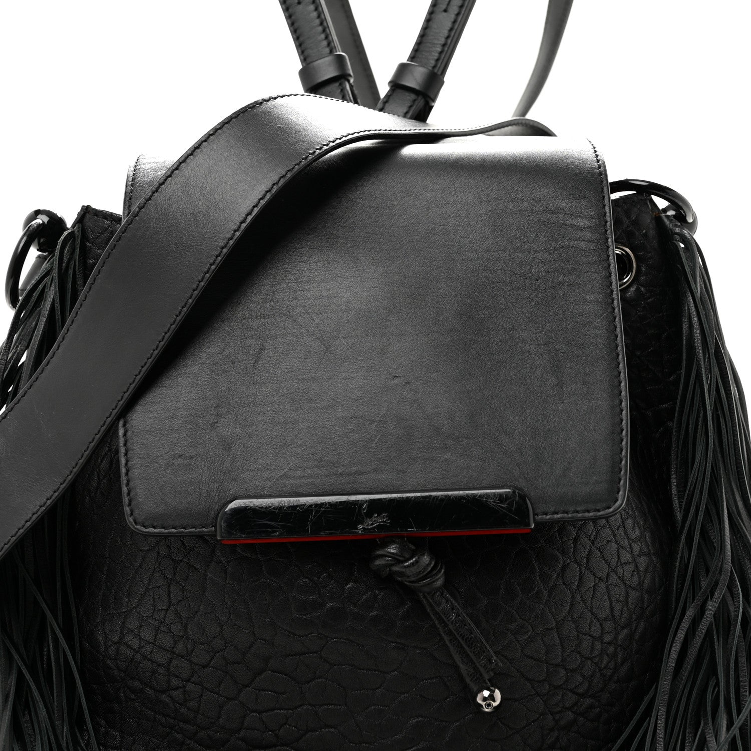 Christian Louboutin Pebbled Calfskin Fringe Lucky L Convertible Backpack Black 8 of 15