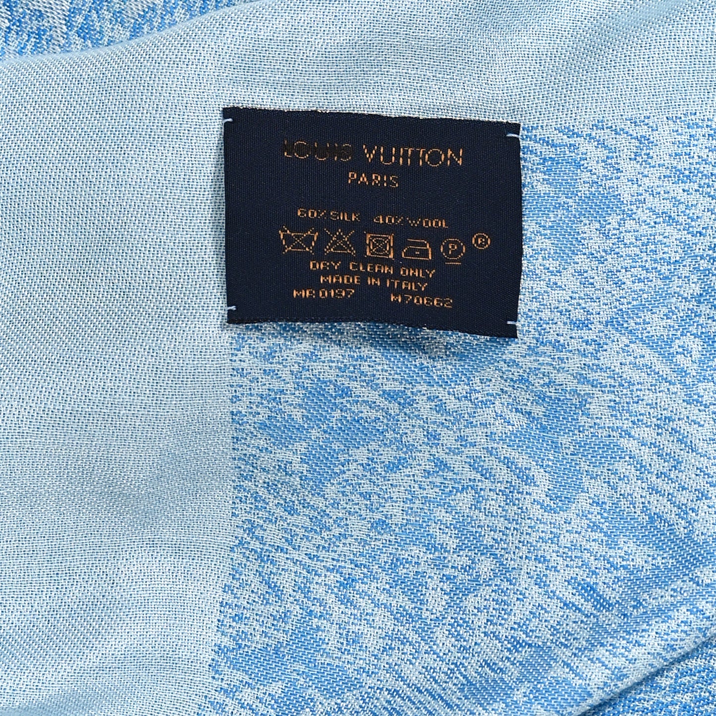 Silk Wool Monogram Infra Shawl Blue