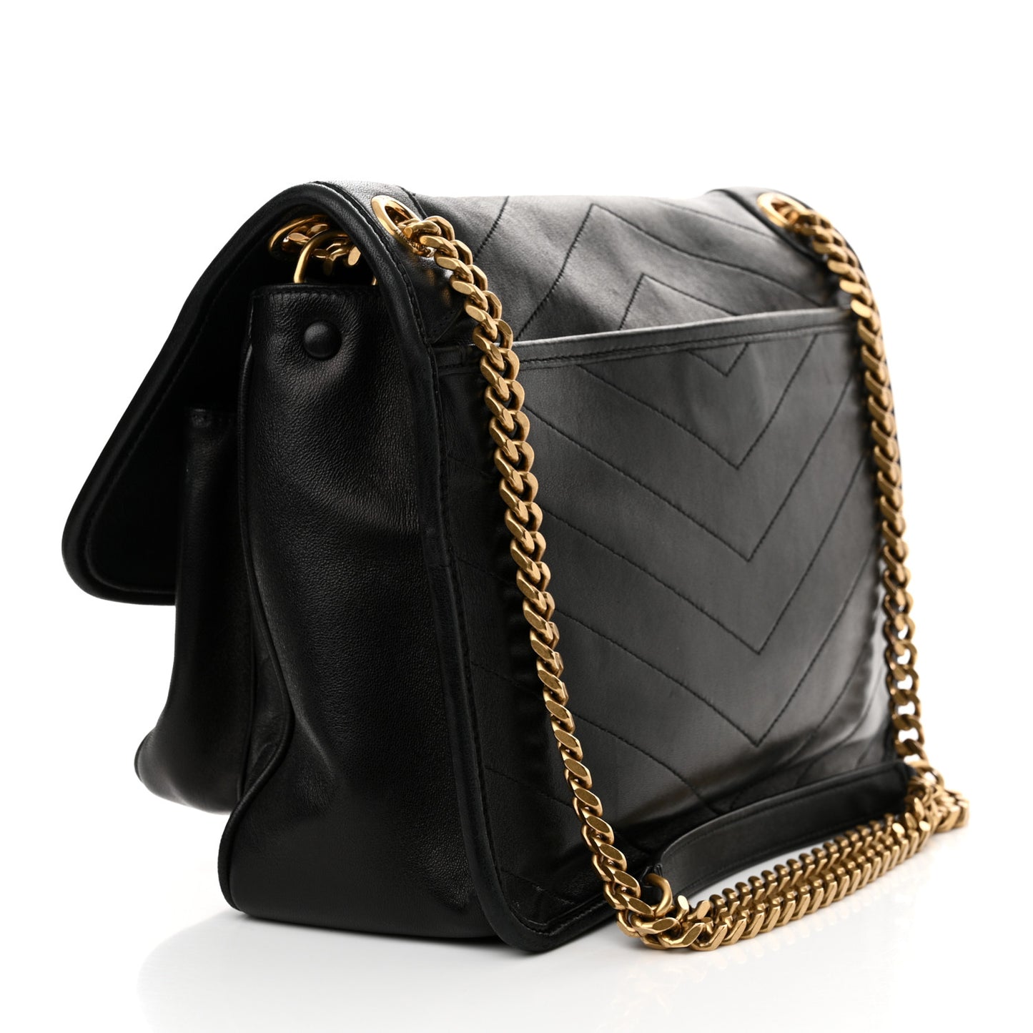 Lambskin Matelasse Monogram Medium Niki Chain Satchel Black