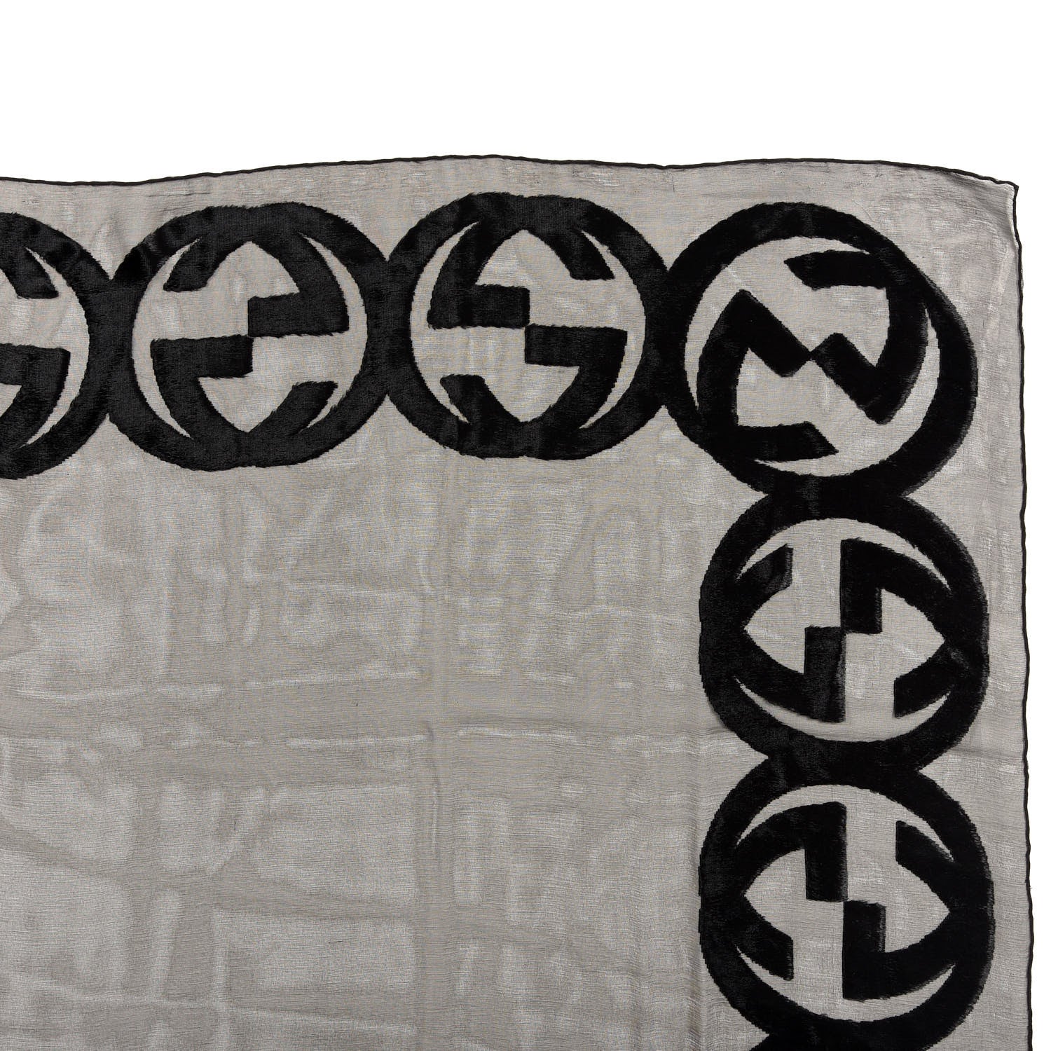 Gucci Modal Silk Interlocking G Square Scarf Grey Black 2 of 3