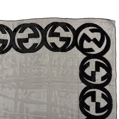 Gucci Modal Silk Interlocking G Square Scarf Grey Black 2 of 3