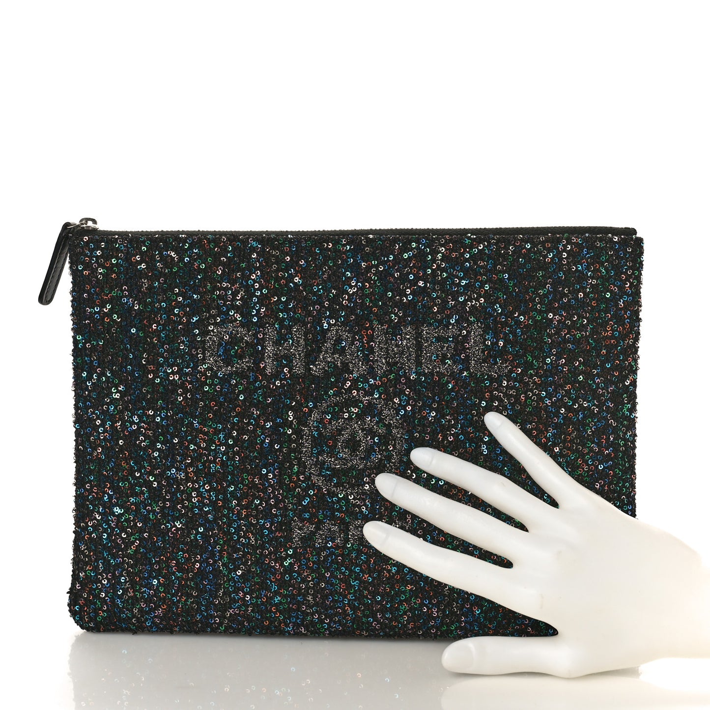 Canvas Sequin Medium Deauville Cosmetic Pouch Black