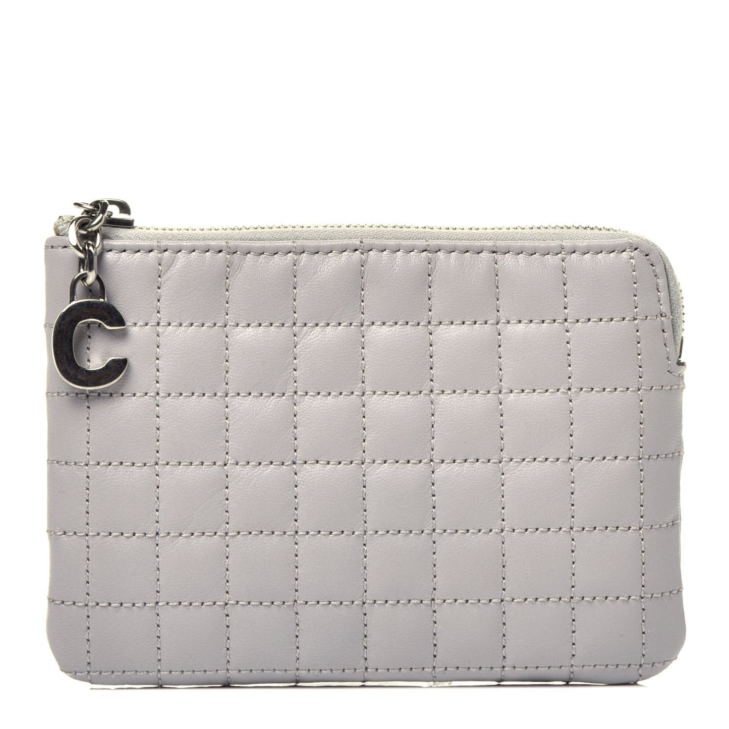Calfskin Quilted C Charm Coin Card Pouch Grey