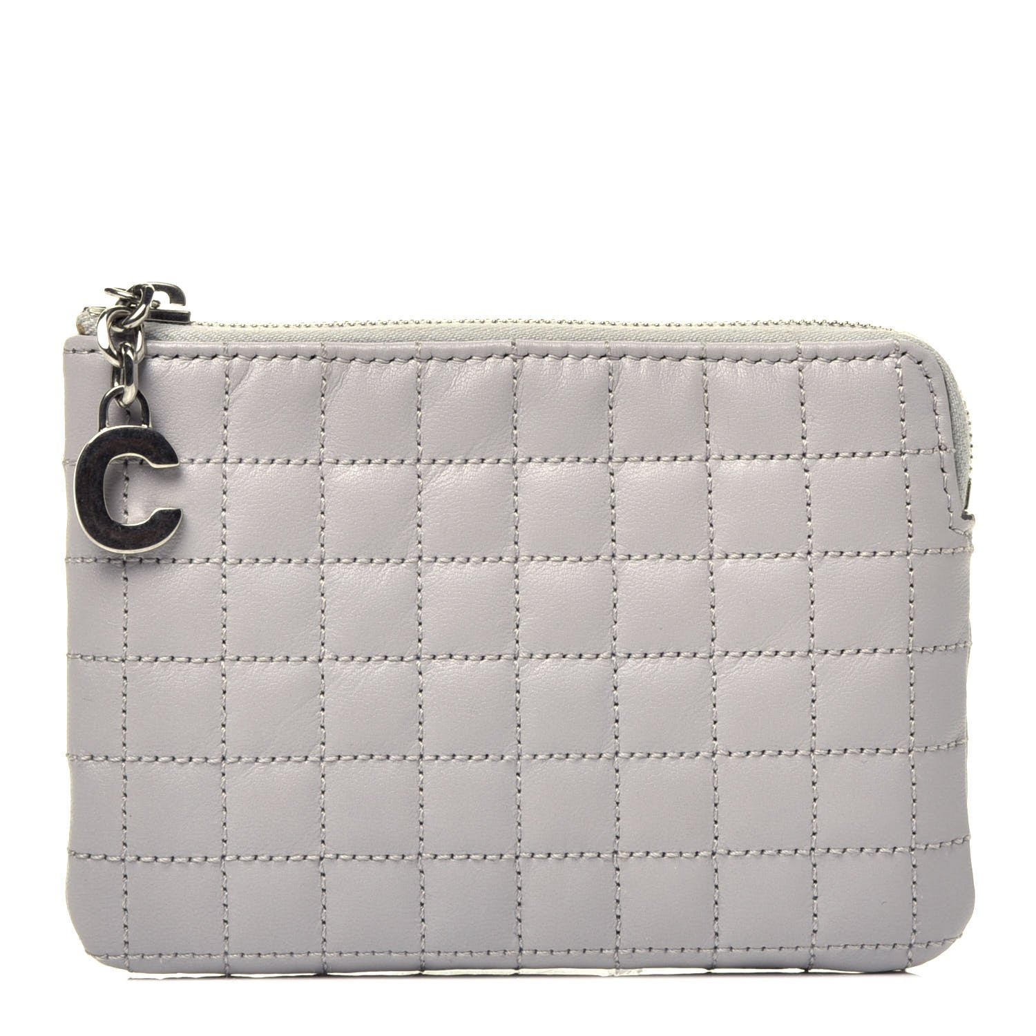 Celine Calfskin Quilted C Charm Coin Card Pouch Grey 1 of 8