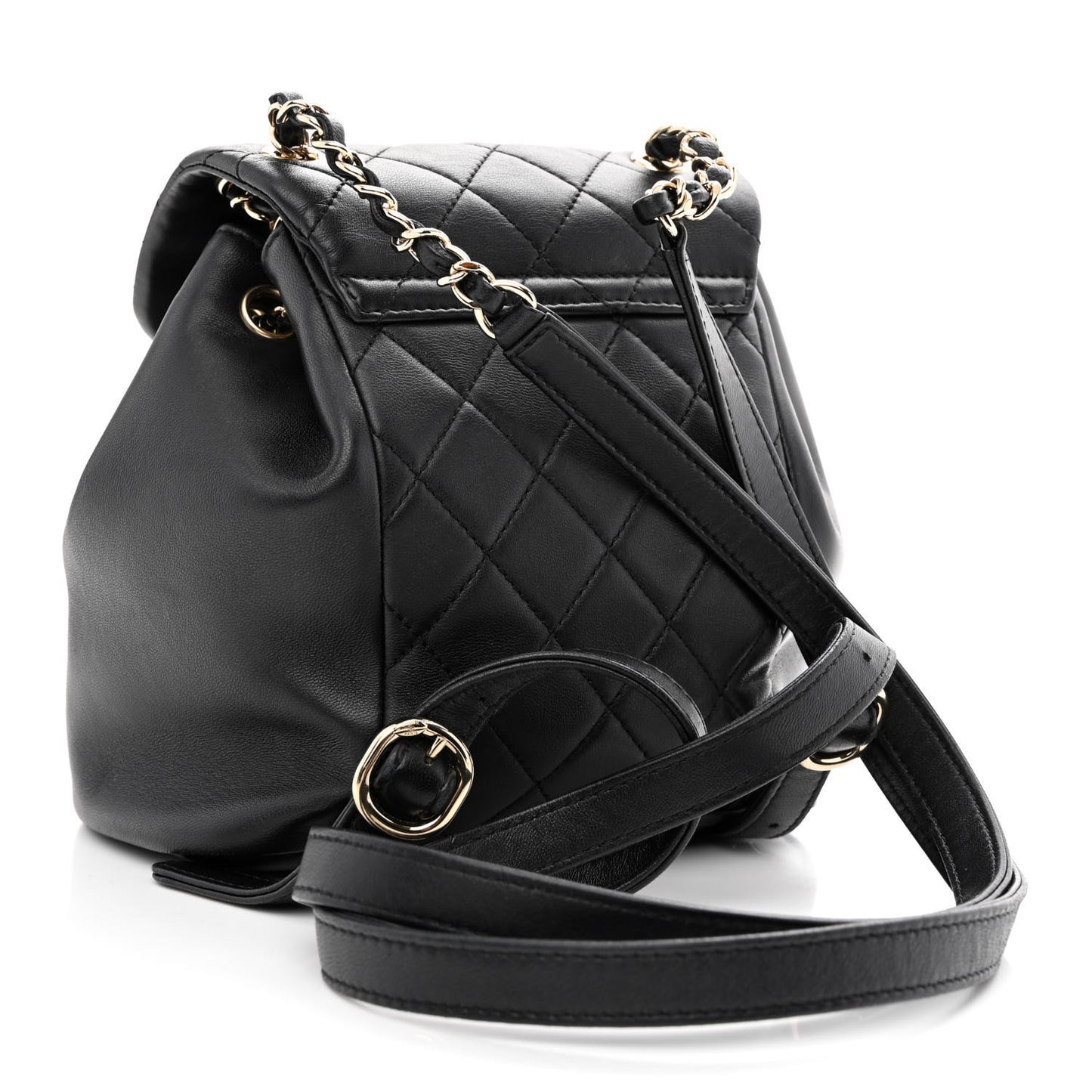 Lambskin Quilted Small Duma Drawstring Backpack Black