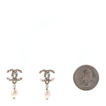 Chanel Pearl Crystal CC Charm Drop Earrings Light Gold Pink 2 of 4