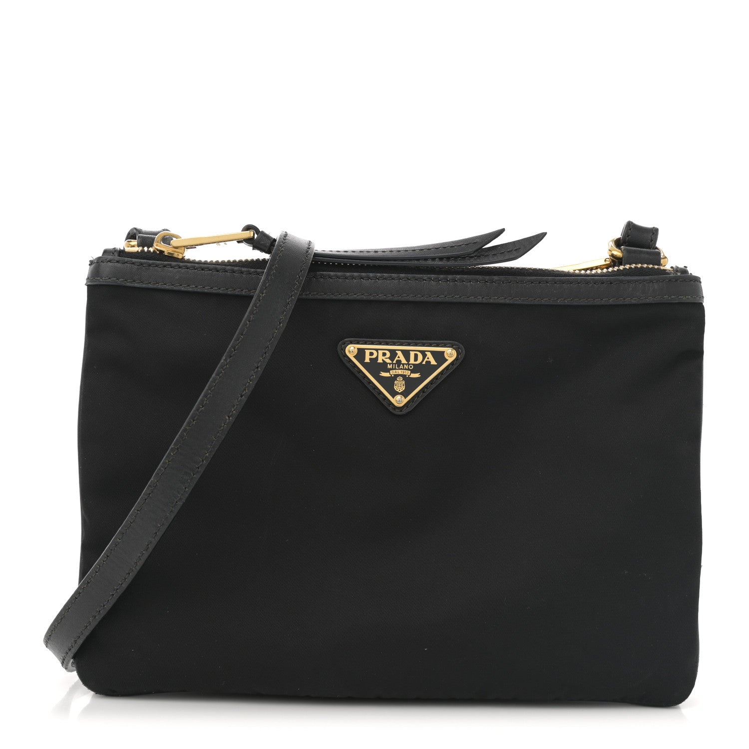 Prada Tessuto Nylon Soft Calf Double Zip Crossbody Bag Black 2 of 27