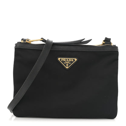 Prada Tessuto Nylon Soft Calf Double Zip Crossbody Bag Black 2 of 27