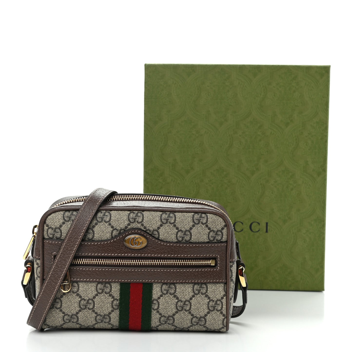 GG Supreme Monogram Web Mini Ophidia Shoulder Bag Brown