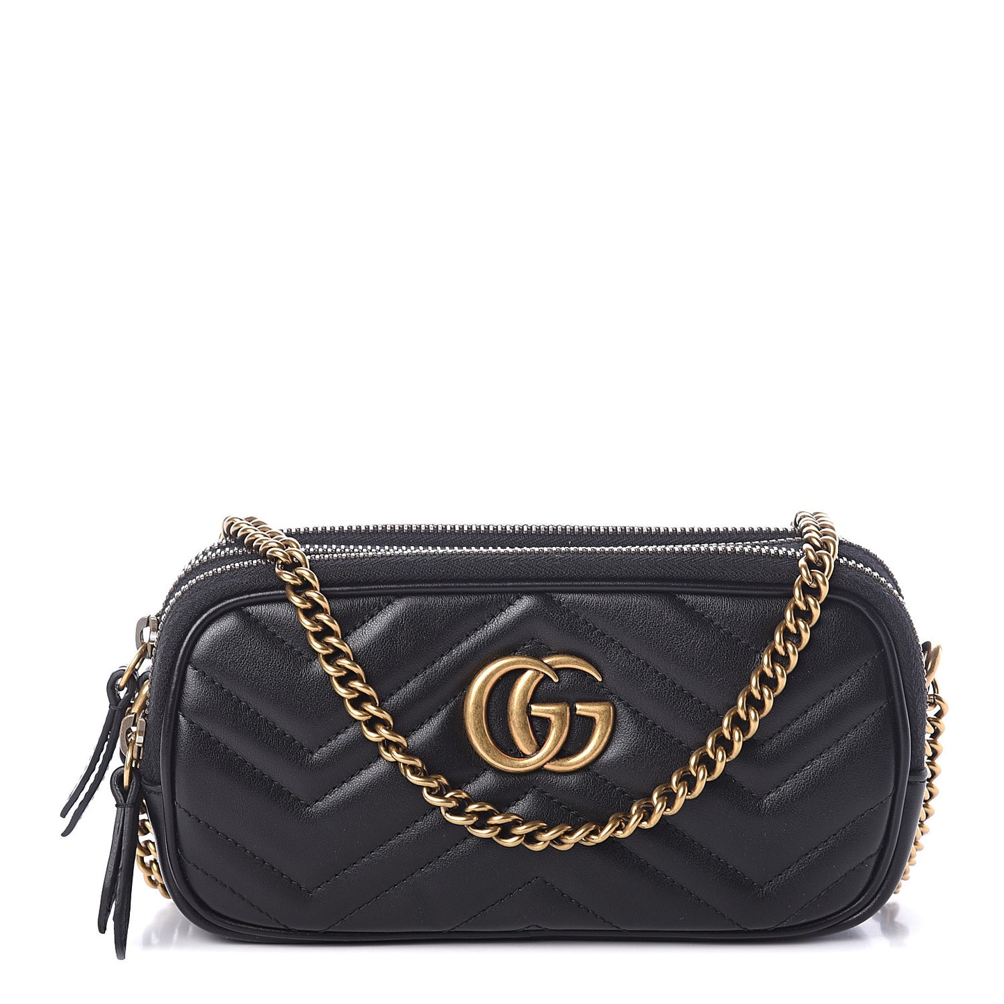 Calfskin Matelasse Mini GG Marmont Chain Crossbody Bag Black