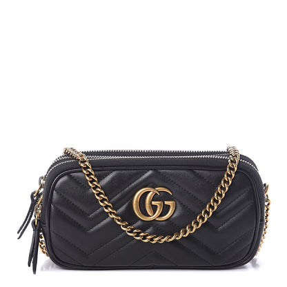 Gucci Calfskin Matelasse Mini GG Marmont Chain Crossbody Bag Black 1 of 8