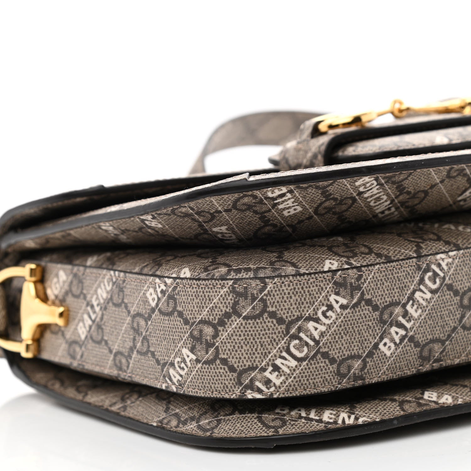 Gucci X BALENCIAGA GG Supreme Monogram Logo Print Horsebit 1955 Shoulder Bag Beige Ebony 9 of 10