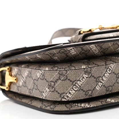 Gucci X BALENCIAGA GG Supreme Monogram Logo Print Horsebit 1955 Shoulder Bag Beige Ebony 9 of 10