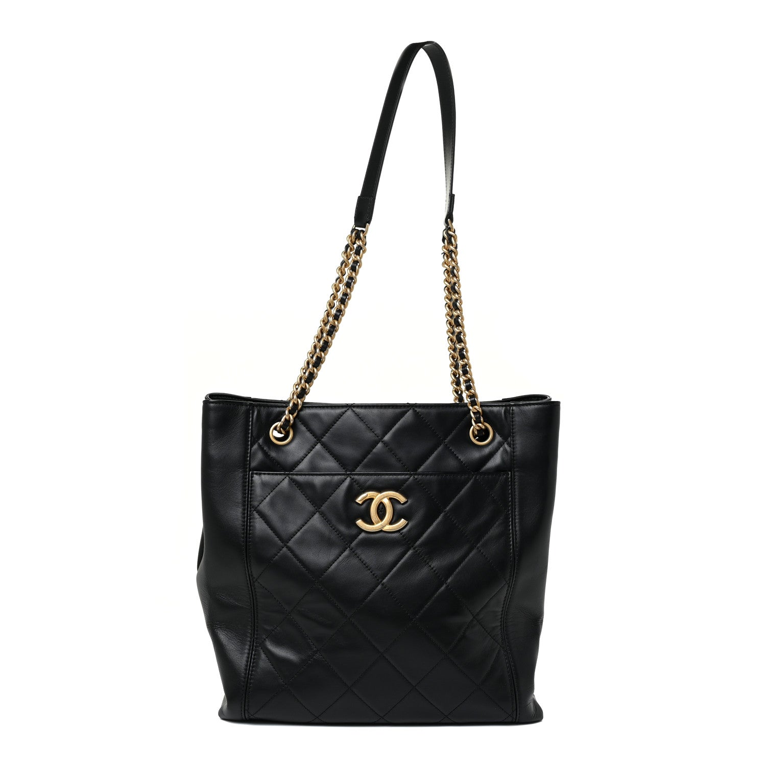 Chanel Calfskin Quilted CC Front Pocket Shopping Tote Black 1 of 12