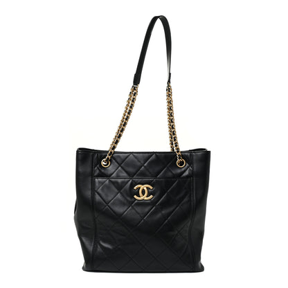 Chanel Calfskin Quilted CC Front Pocket Shopping Tote Black 1 of 12