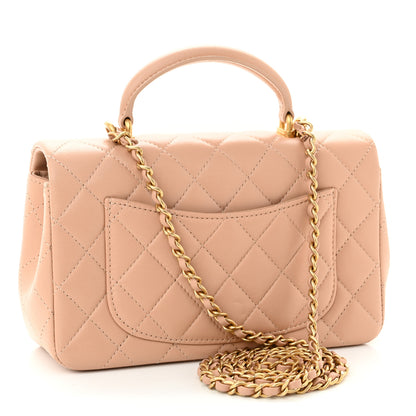 Chanel Lambskin Quilted Mini Top Handle Rectangular Flap Beige 3 of 10