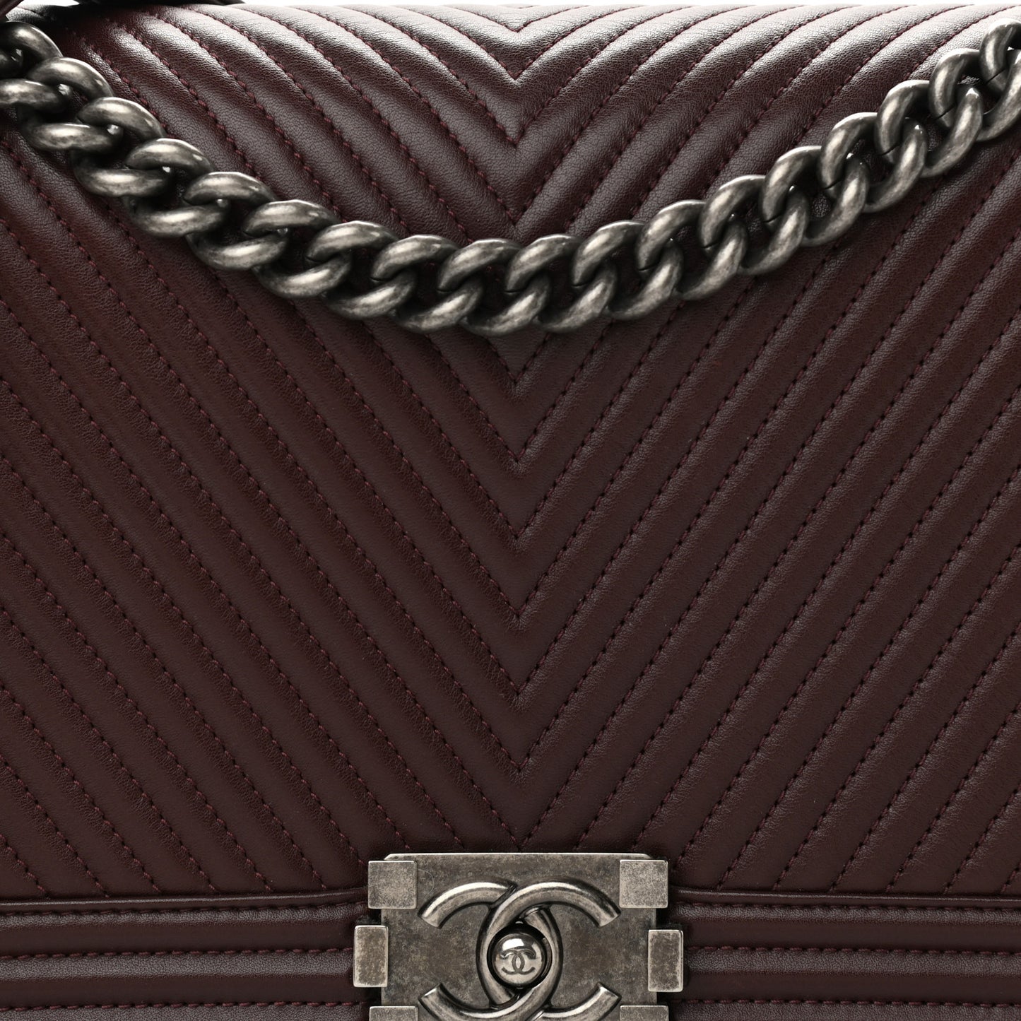 Calfskin Chevron Quilted New Medium Boy Flap Burgundy