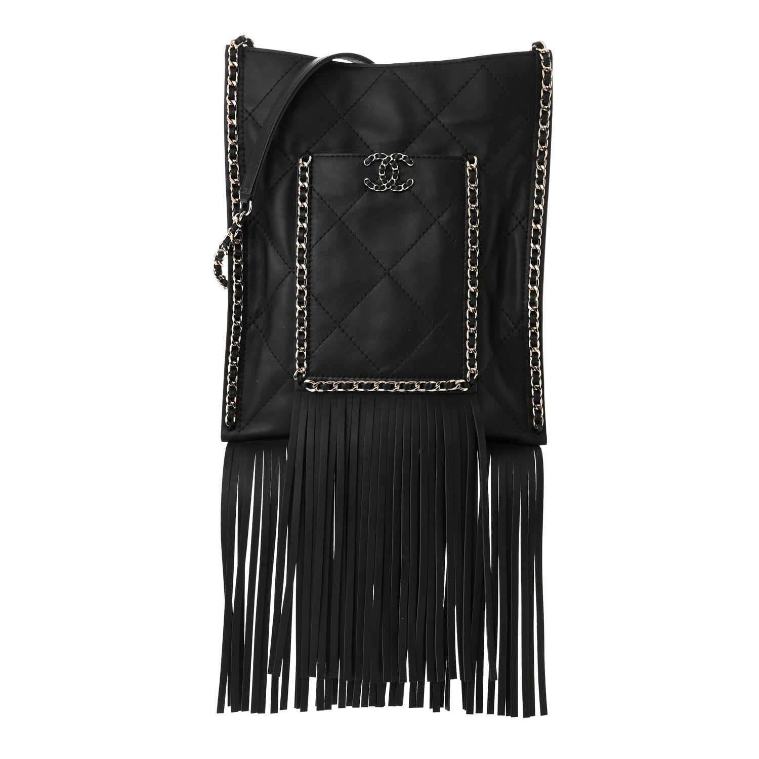 Chanel Calfskin Quilted Fringe Small Shopping Bag Black 1 of 10