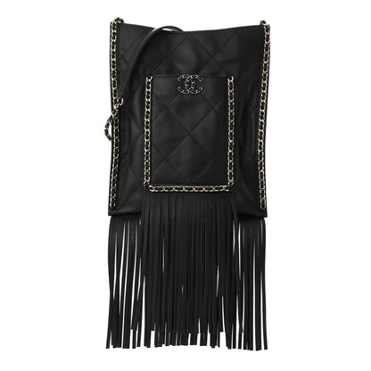 Chanel Calfskin Quilted Fringe Small Shopping Bag Black 1 of 10