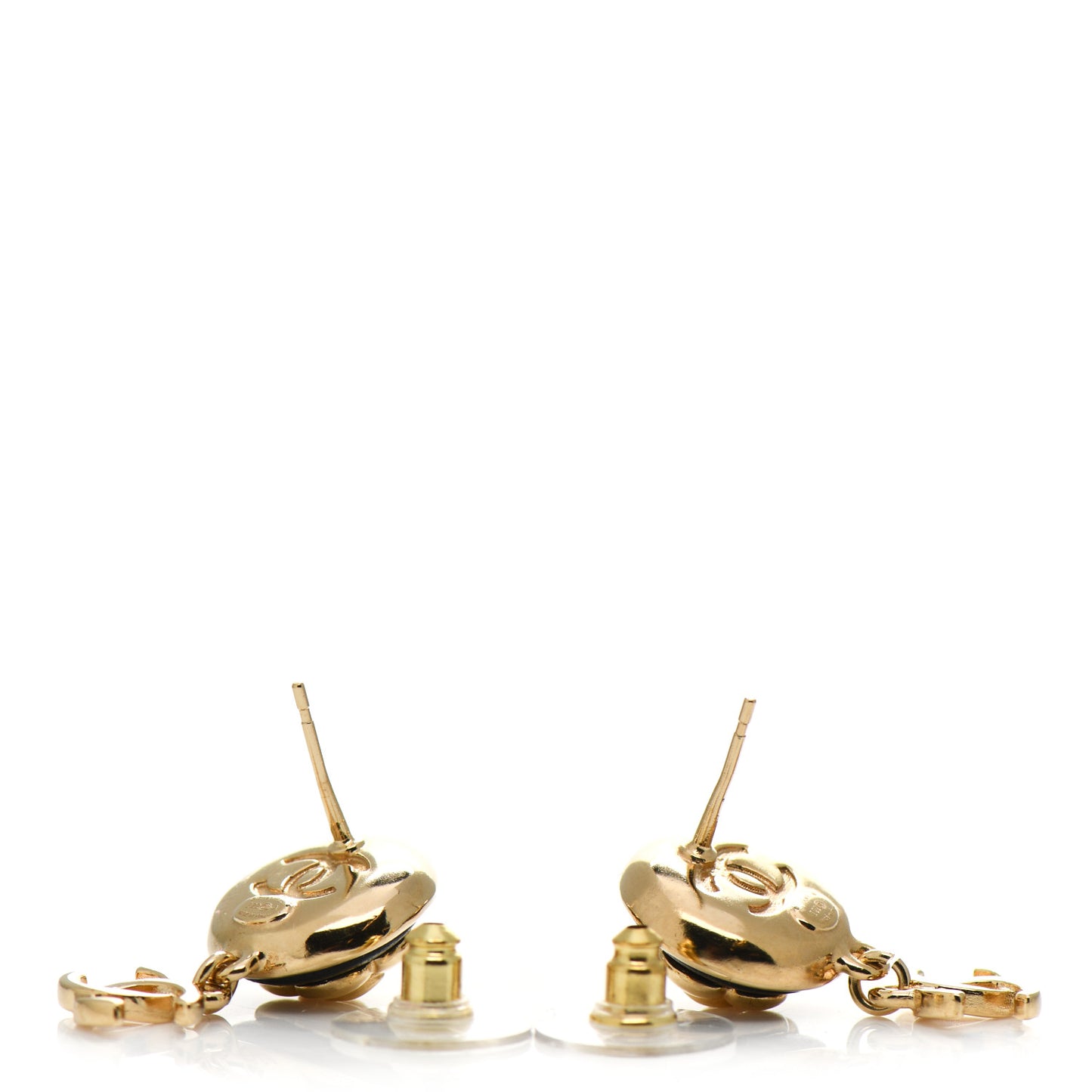 Metal Lambskin Camellia CC Drop Earrings Gold Black