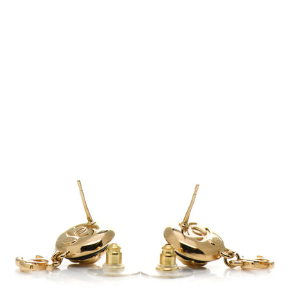 Chanel Metal Lambskin Camellia CC Drop Earrings Gold Black 3 of 4