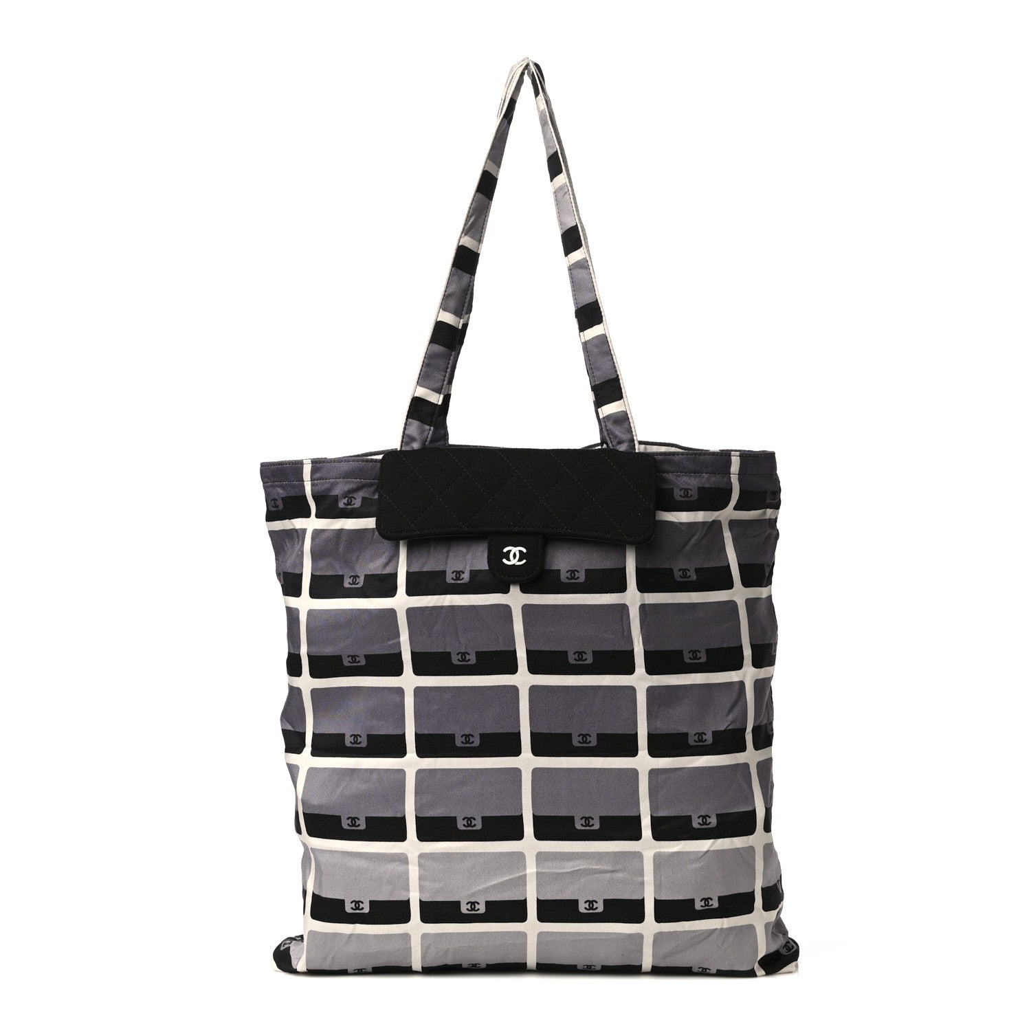 Chanel Jersey Fabric Quilted Foldable Tote With Chain Black Multicolor 11 of 14