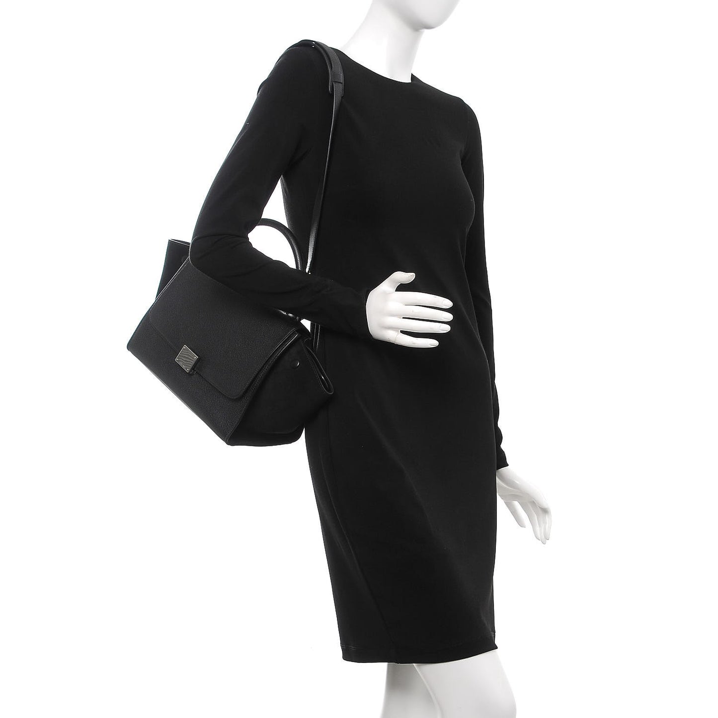 Drummed Calfskin Suede Small Trapeze Black