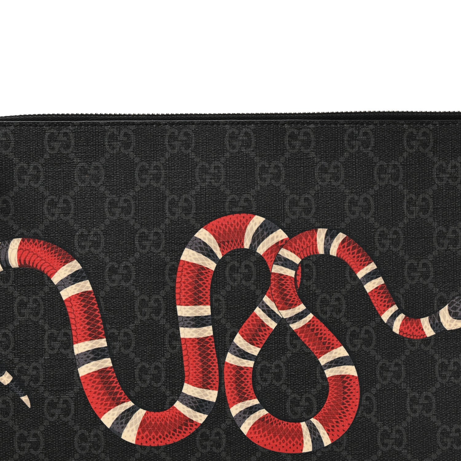 Gucci GG Supreme Monogram Kingsnake Zip Wristlet Pouch Black Grey 8 of 8