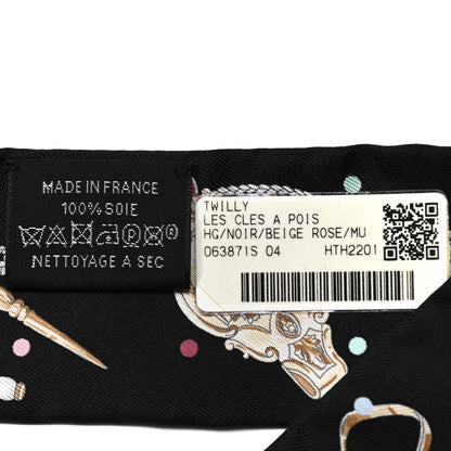 Hermes Silk Les Cles A Pois Twilly Black Beige Rose Multicolor 4 of 4