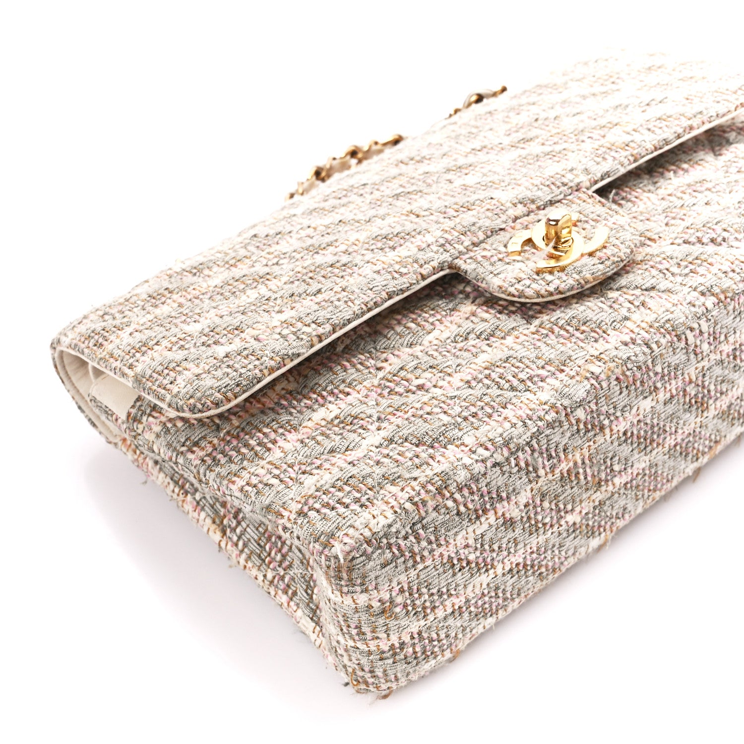 Chanel Tweed Quilted Medium Double Flap Beige Multicolor 10 of 15