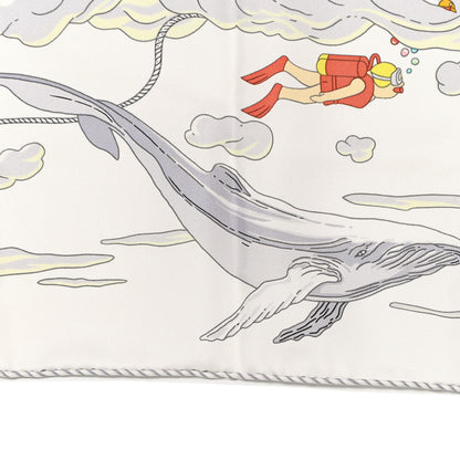 Hermes Silk Sur Mon Nuage Scarf 90 Creme Bleu Clair 5 of 10