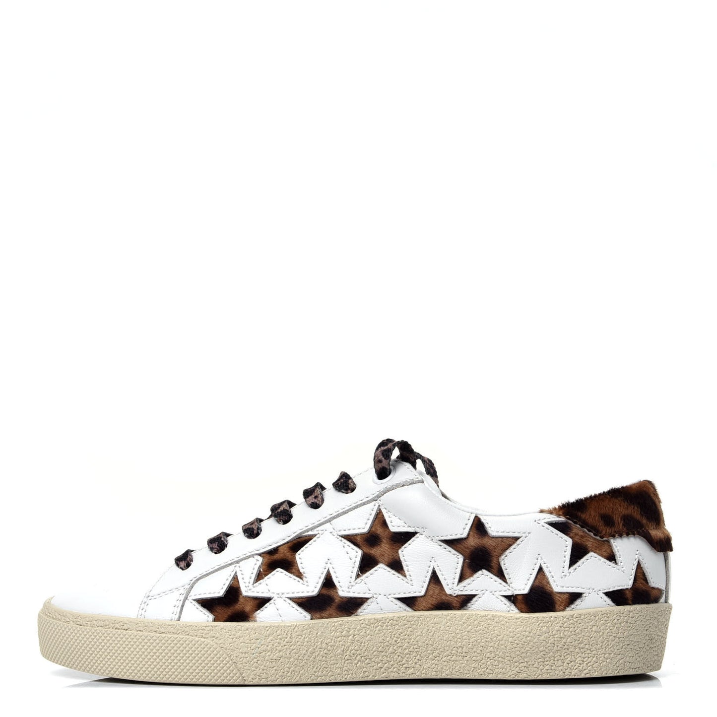 Calfskin Pony Hair Star Court Sneakers 35 White