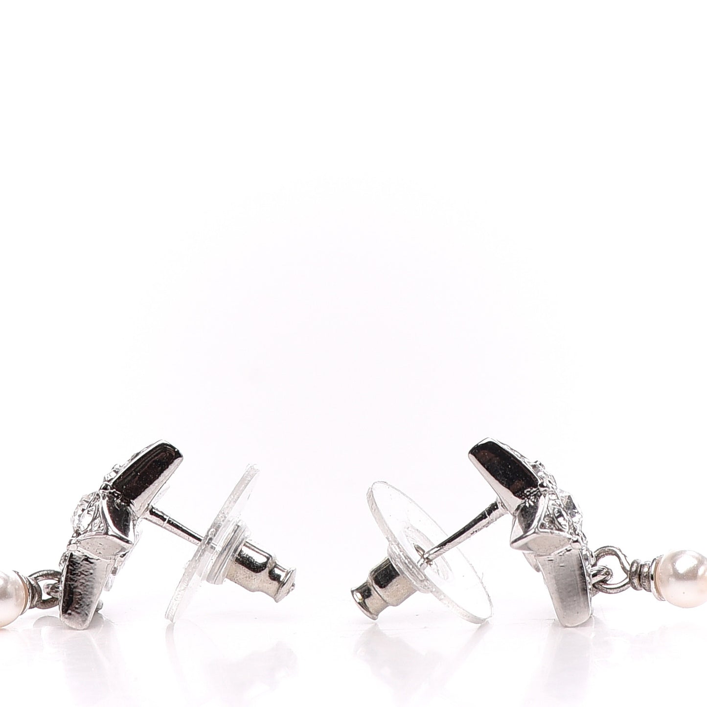 Crystal Pearl CC Star Drop Earrings Silver