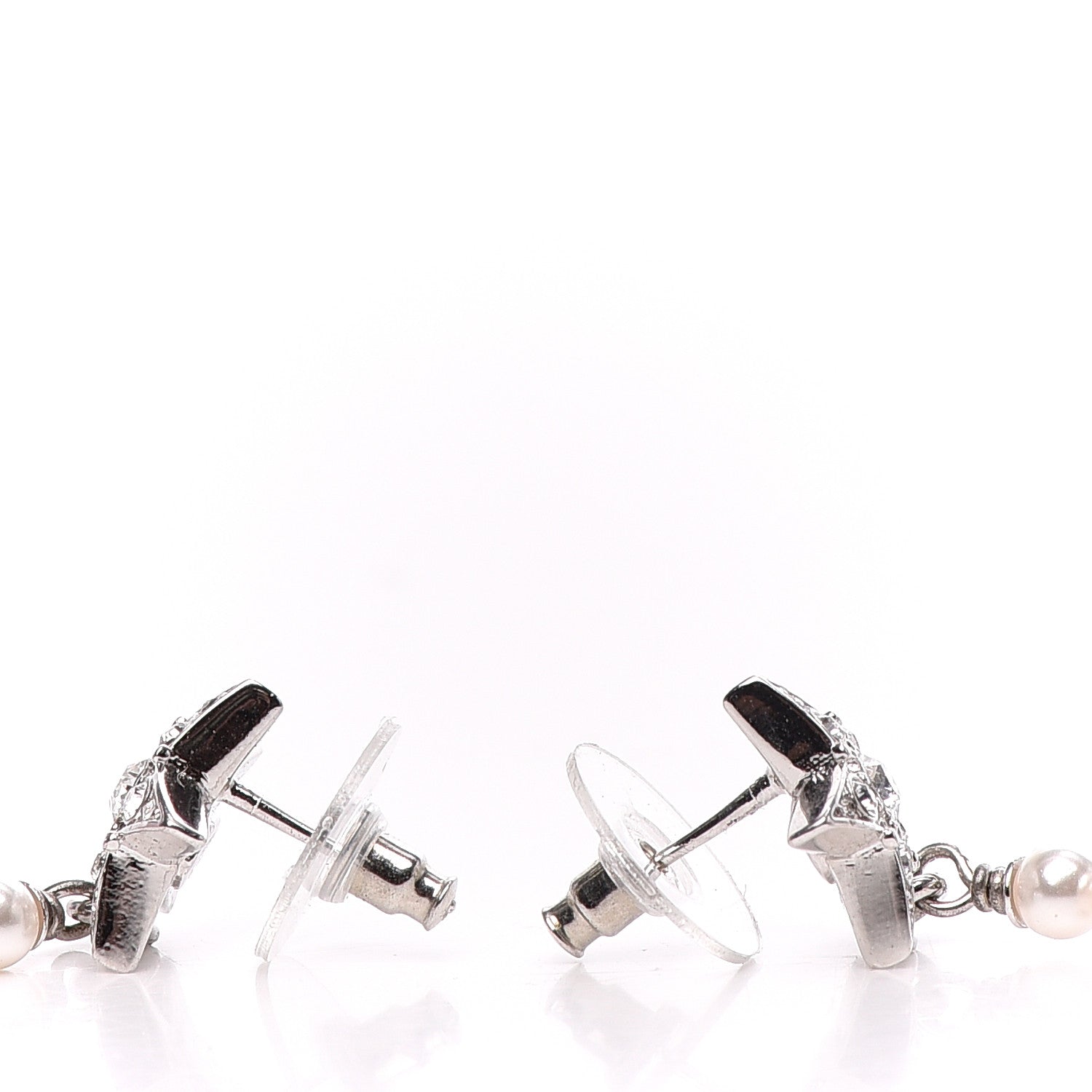 Chanel Crystal Pearl CC Star Drop Earrings Silver 3 of 4