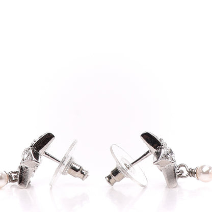 Chanel Crystal Pearl CC Star Drop Earrings Silver 3 of 4