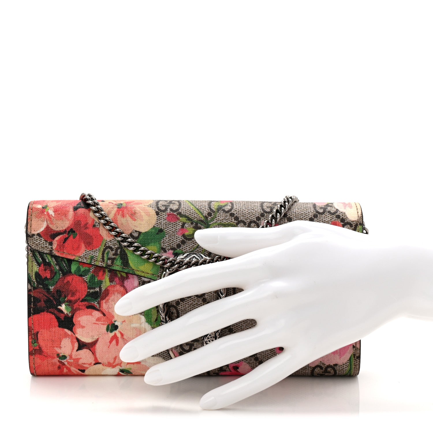 Gucci GG Supreme Monogram Blooms Dionysus Chain Clutch Wallet Beige Multicolor Dry Rose 2 of 6